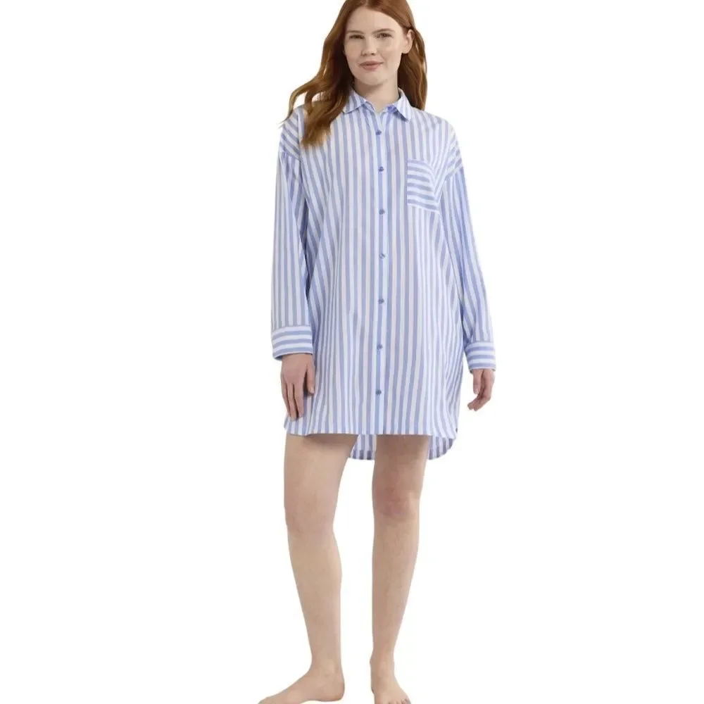 Sleepshirt Silky Soft Woven Long Sleeve Button Front Lounge Pajama Size XL
